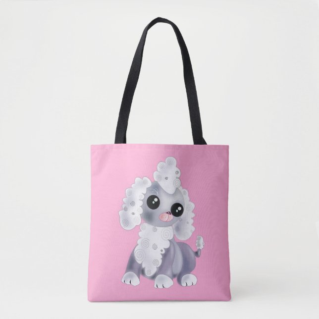 Pink Tote Bag with Cute Pet Dog - Customizable (Front)