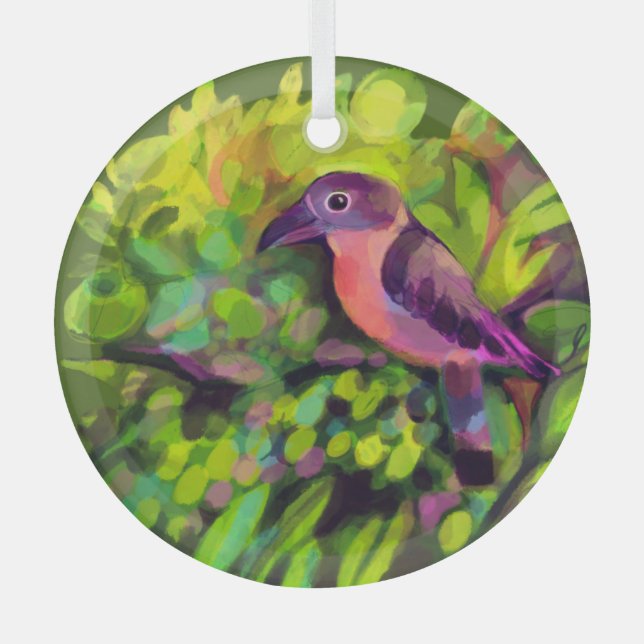 Pink toucanet glass ornament (Front)