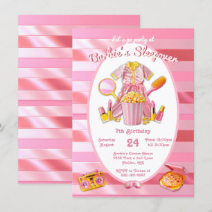 Pink toy doll Sleepover Slumber Birthday Party Invitation