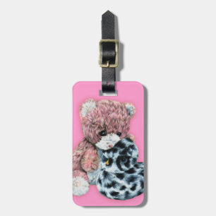 Pink toys  teddy and duck kids named luggage tag