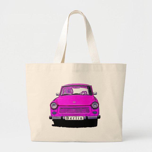 Pink Trabant Car Large Tote Bag (Front)