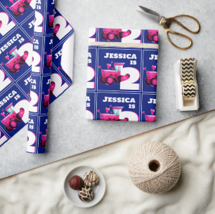Pink Tractor Birthday  Wrapping Paper