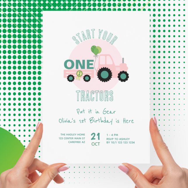 Pink Tractor Farm Girl 1st Birthday Invitation (Creator Uploaded)