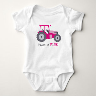 Pink tractor illustration for infants baby bodysuit