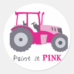 Pink tractor illustration paint it pink! classic round sticker