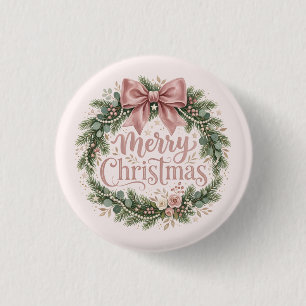 Pink Traditional Christmas Wreath Pinkmas 1 Inch Round Button
