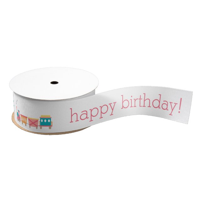 Pink Train Birthday Party Personalized Ribbon Grosgrain Ribbon (Spool)