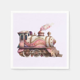 Pink Train Engine Vintage Steampunk Napkin
