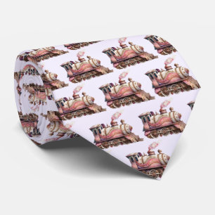 Pink Train Engine Vintage Steampunk Pattern Tie
