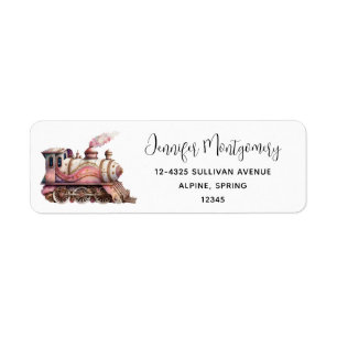 Pink Train Engine Vintage Steampunk Style Address