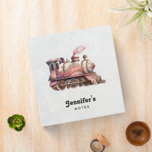 Pink Train Engine Vintage Steampunk Style Binder