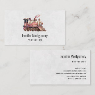 Pink Train Engine Vintage Steampunk Style Business Card