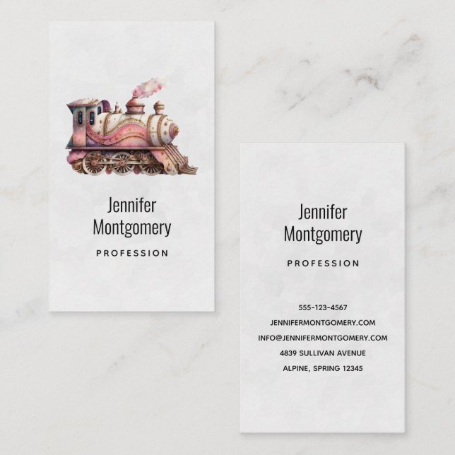 Pink Train Engine Vintage Steampunk Style Business Card (Front/Back)