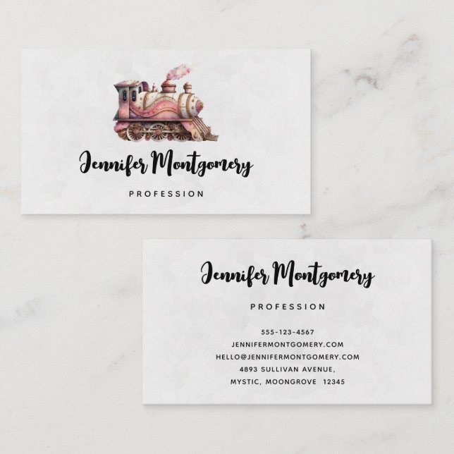  Pink Train Engine Vintage Steampunk Style Business Card (Front/Back)