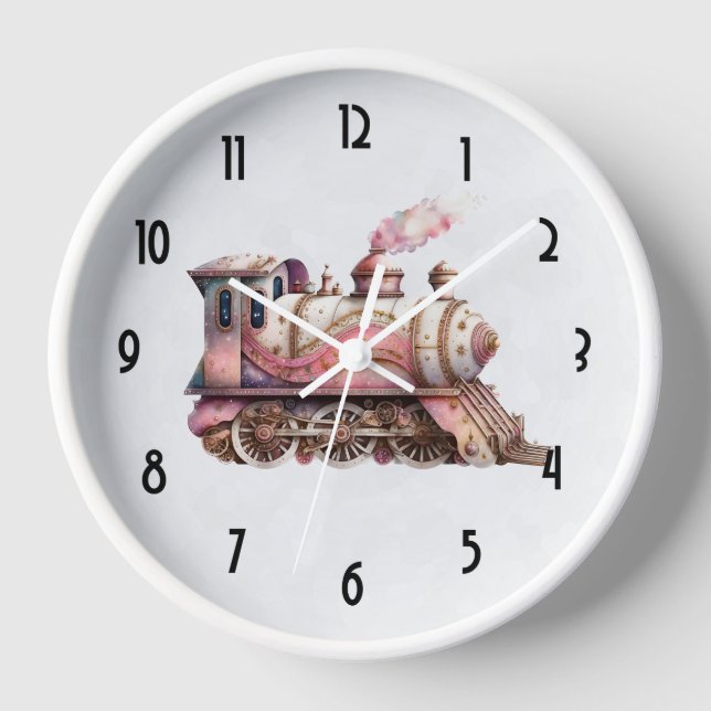  Pink Train Engine Vintage Steampunk Style Clock (Front)