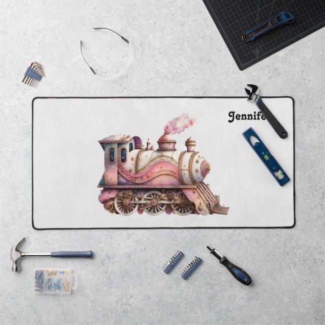Pink Train Engine Vintage Steampunk Style Desk Mat (Workstation)