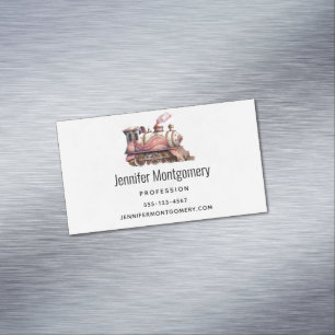 Pink Train Engine Vintage Steampunk Style Magnetic Business Card