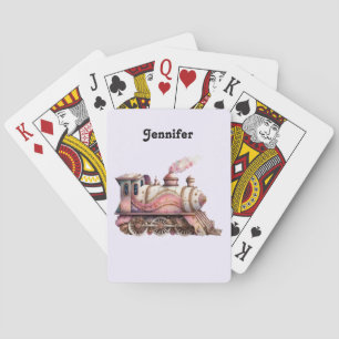 Pink Train Engine Vintage Steampunk Style Playing Cards