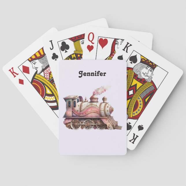 Pink Train Engine Vintage Steampunk Style Playing Cards (Back)