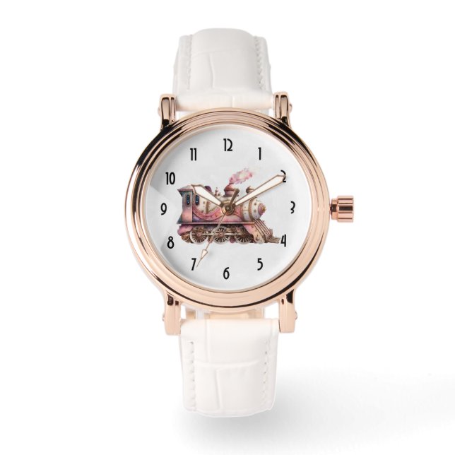 Pink Train Engine Vintage Steampunk Style Watch (Front)