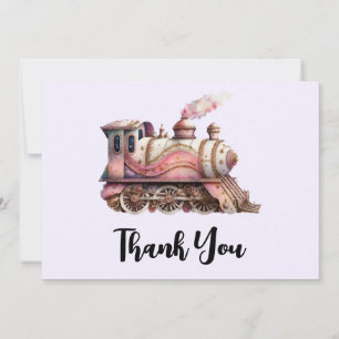 Pink Train Engine Vintage Steampunk Thank You Card