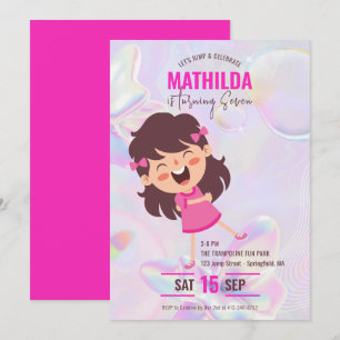 Pink Trampoline Bounce House Girl Birthday Invitation