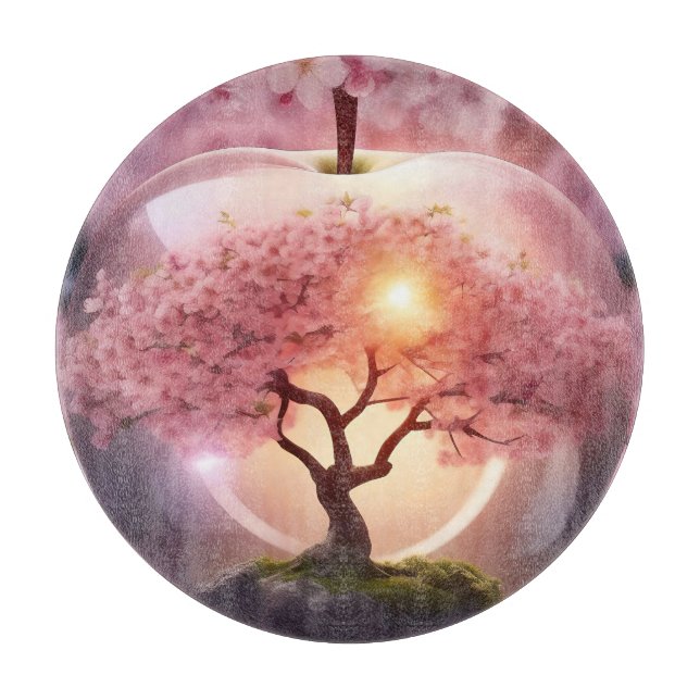 Pink Translucent Apple With Apple Tree Scene, Cutting Board (Front)