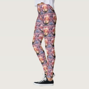 Pink Translucent Apple With Apple Tree Scene, Leggings