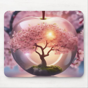 Pink Translucent Apple With Apple Tree Scene, Mouse Pad