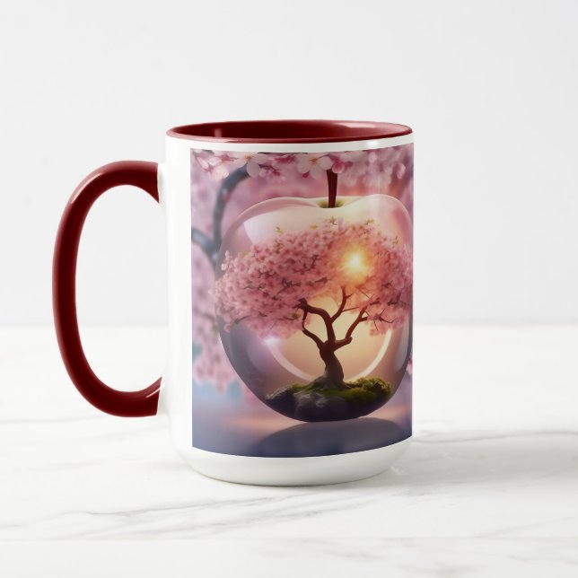Pink Translucent Apple With Apple Tree Scene, Mug (Left)