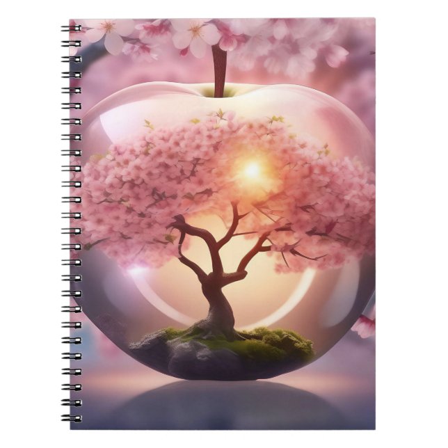 Pink Translucent Apple With Apple Tree Scene, Notebook (Front)