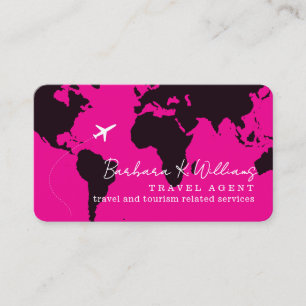 Pink Travel Agent Business Cards with World Map