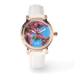 Pink Tree Blossom and Blue Sky Initials Watch