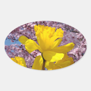 Pink Tree Blossoms stickers Yellow Daffodil Flower