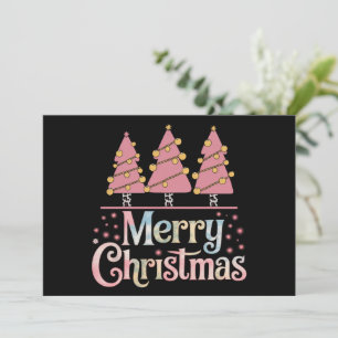 Pink Tree Christmas Holiday Winter Girl  Card