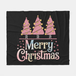 Pink Tree Christmas Holiday Winter Girl  Fleece Blanket