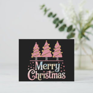 Pink Tree Christmas Holiday Winter Girl  Postcard
