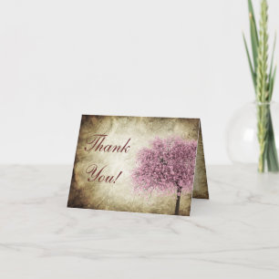 Pink Tree Folded Wedding Thank You Card