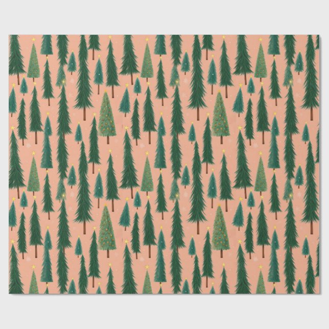 Pink Tree Gift Wrap, Modern Holiday Wrapping Paper (Flat)