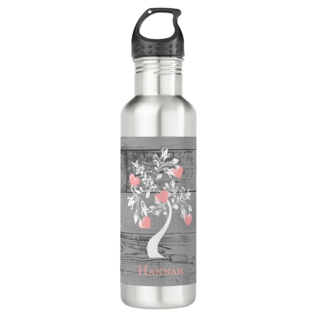 Pink Tree of Hearts Personalized 710 Ml Water Bottle (Front)