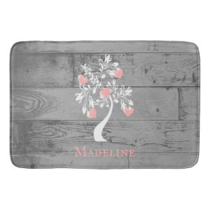 Pink Tree of Hearts Personalized Bath Mat