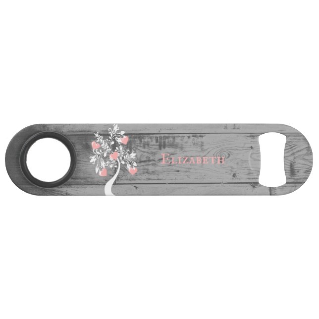 Pink Tree of Hearts Personalized Bottle Opener Bar Key (Front (Horizontal))