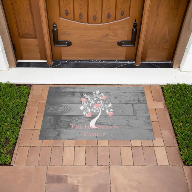 Pink Tree of Hearts Personalized Doormat (Outdoor)
