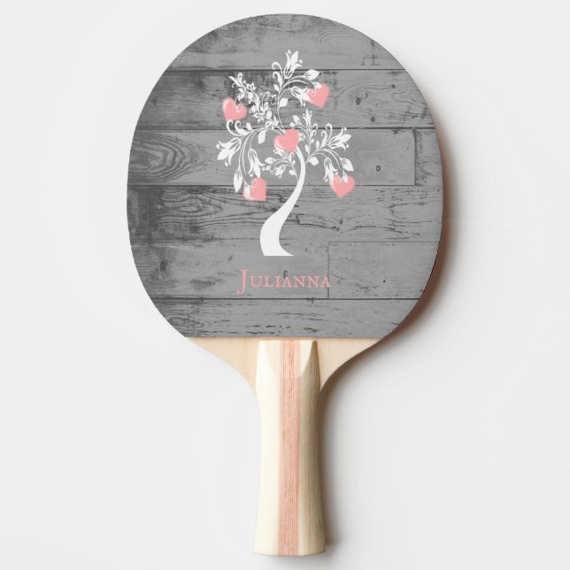 Pink Tree of Hearts Personalized Ping Pong Paddle (Front)