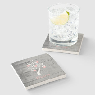 Pink Tree of Hearts Personalized Stone Coaster