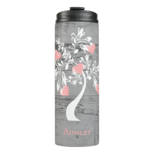 Pink Tree of Hearts Personalized Thermal Tumbler