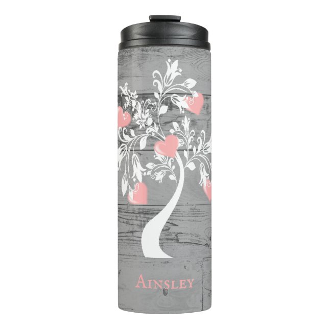 Pink Tree of Hearts Personalized Thermal Tumbler (Front)