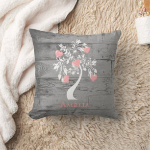 Pink Tree of Hearts Personalized Throw Pillow