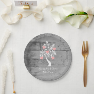 Pink Tree of Hearts Wedding Paper Plate