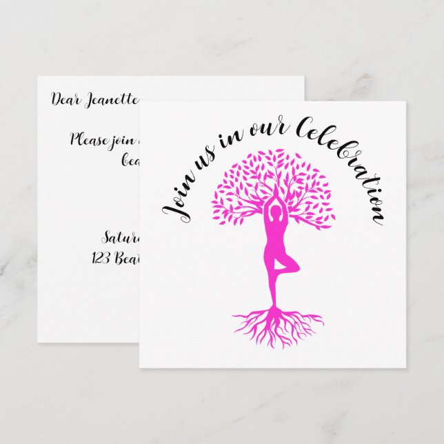 Pink Tree of Life Breast Cancer Survivor Party Invitation (Front/Back)